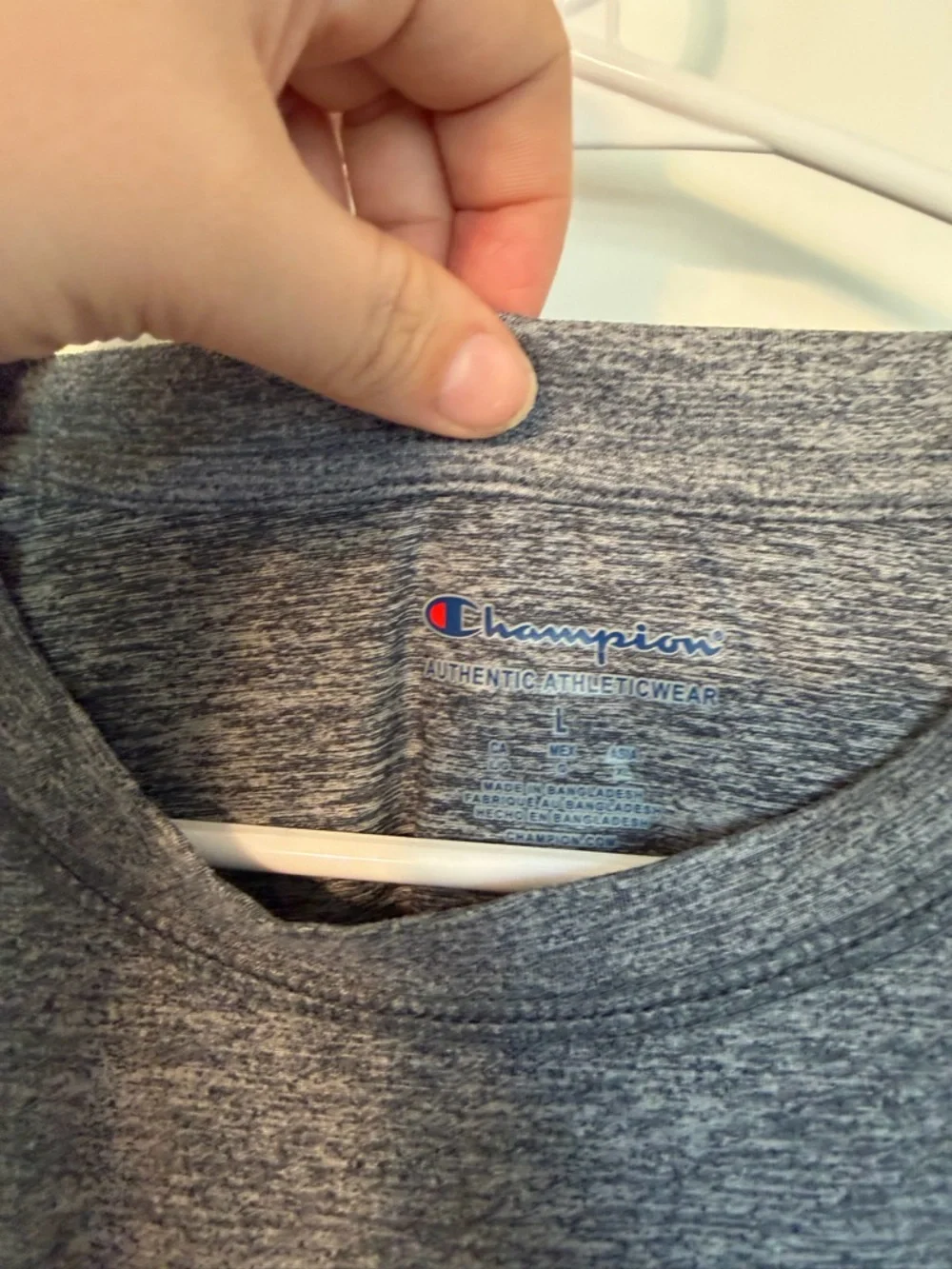 Champion Heather Gray Athletic Logo Tee with Blue & Red Marking - Picture 2 of 4
